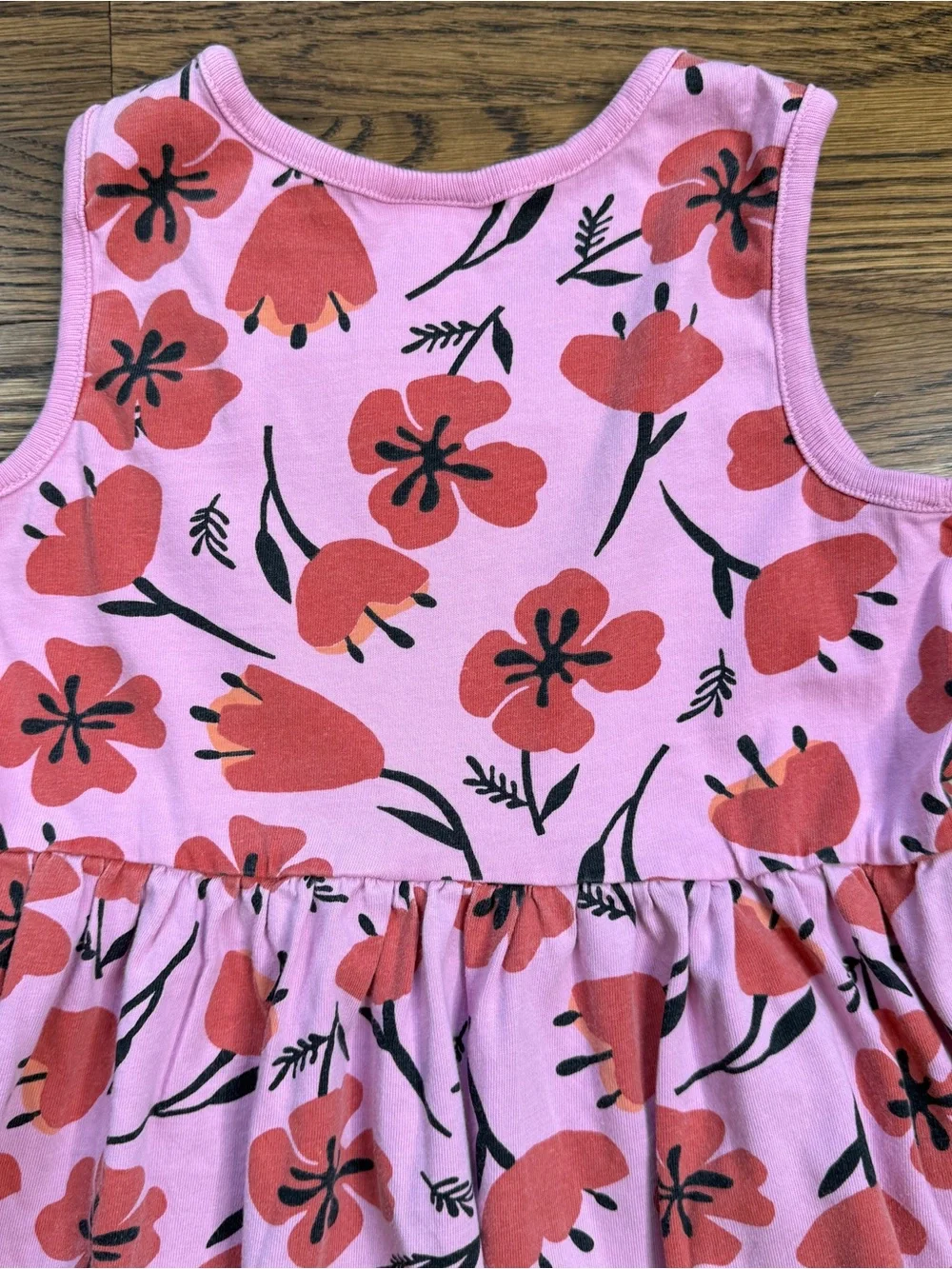Hanna Andersson Girls Poppy Pink Pocket Dress with Red/ Orange Floral Print 6-7